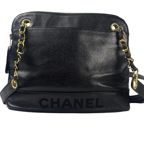 CHANEL Black Caviar CC Logo Vintage Chain Dome Bag - Picture 1 of 8